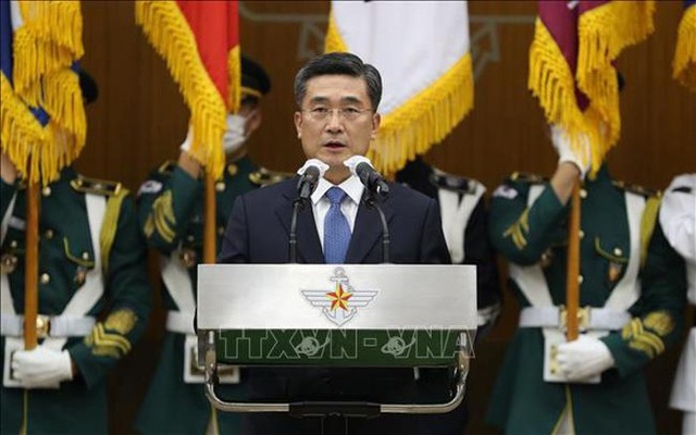 Tân Bộ trưởng Quốc phòng Hàn Quốc Suh Wook trong bài phát biểu tại Seoul ngày 18/9/2020. Ảnh: Yonhap/TTXVN
