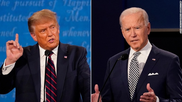 Hai ứng cử viên Donald Trump và Joe Biden sáng 23/10 theo giờ Hà Nội sẽ có phiên tranh luận cuối cùng trước thềm Ngày bầu cử 3/11. Ảnh: AP