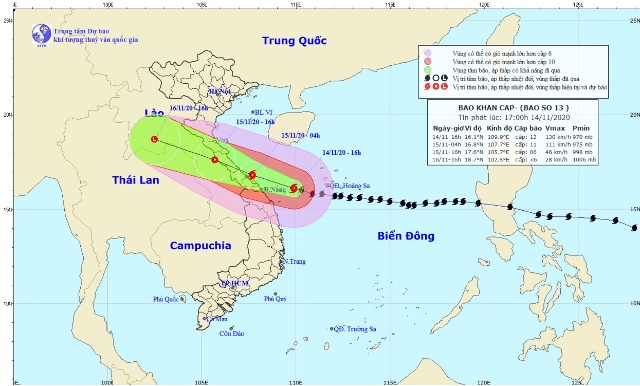 Hướng di chuyển của Bão số 13