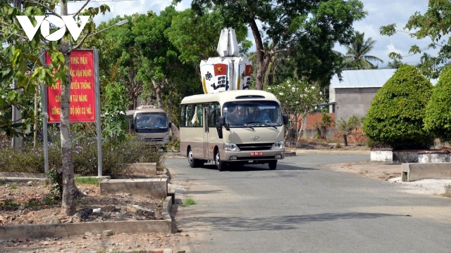Phương tiện phục vụ tiếp nhận các công dân từ Philippines về cách ly tại Tiền Giang.