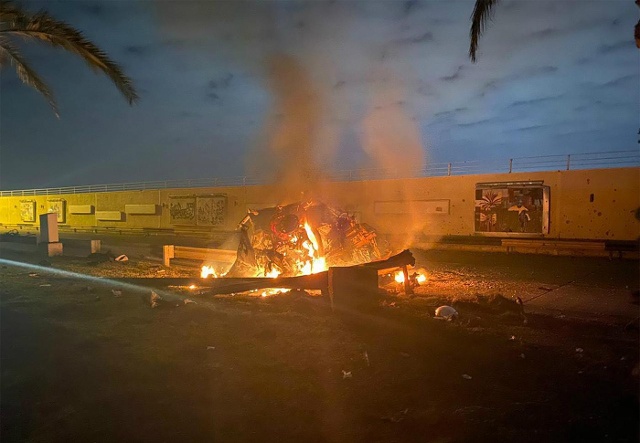 Hiện trường vụ Mỹ s&aacute;t hại thiếu tướng Iran Soleimani tại s&acirc;n bay Baghdad, Iraq.