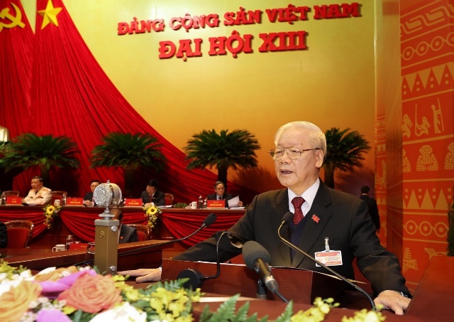 Tổng Bí thư Nguyễn Phú Trọng trình bày Báo cáo của Ban Chấp hành Trung ương Đảng khóa XII và các văn kiện trình Đại hội XIII của Đảng