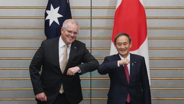 Thủ tướng Australia Scott Morrison (bên trái) và Thủ tướng Nhật Bản Suga Yoshihide. Ảnh The Australian.