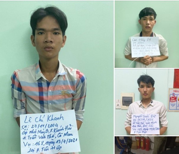 Nhóm đối tượng tự xưng là cảnh sát, sau đó cướp tài sản, bị Công an thị xã Tân Uyên, Bình Dương bắt giữ. Ảnh: Công an cung cấp