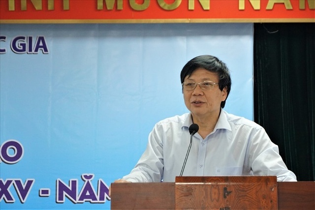 Ông Hồ Quang Lợi - Phó Chủ tịch thường trực Hội Nhà báo Việt Nam - phát biểu tại lễ khai mạc. Ảnh: Tùng Giang