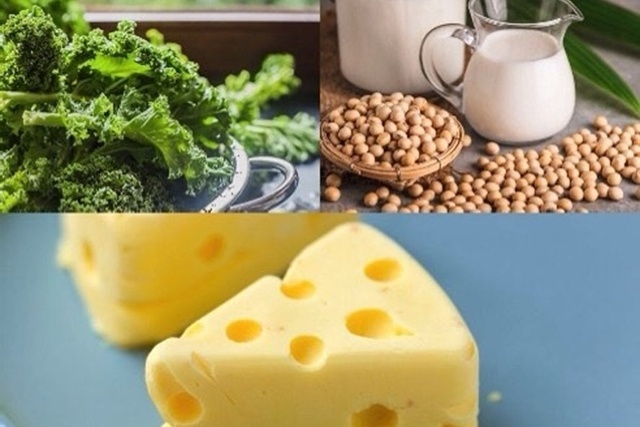 Đậu nành, phô mai, rau cải xoăn,... là những loại thực phẩm phổ biến có tác dụng cung cấp canxi hiệu quả cho cơ thể.
