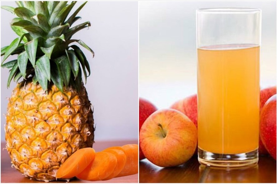 Nước &eacute;p dứa v&agrave; c&agrave; rốt c&oacute; thể giảm đau bụng kinh. Đồ họa: Thanh Ngọc