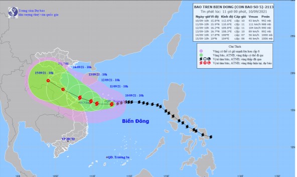 Hướng di chuyển của bão số 5.