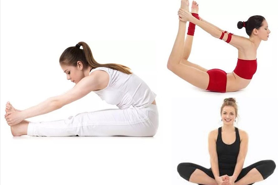 Một số tư thế yoga đơn giản gi&uacute;p giữ d&aacute;ng. Đồ họa: Thanh Ngọc