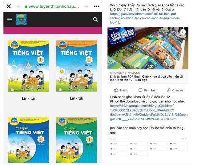 Trên mạng xã hội xuất hiện nhiều đường link cho phép người dùng đọc và tải  SGK miễn phí. Ảnh: Tường Vân. 