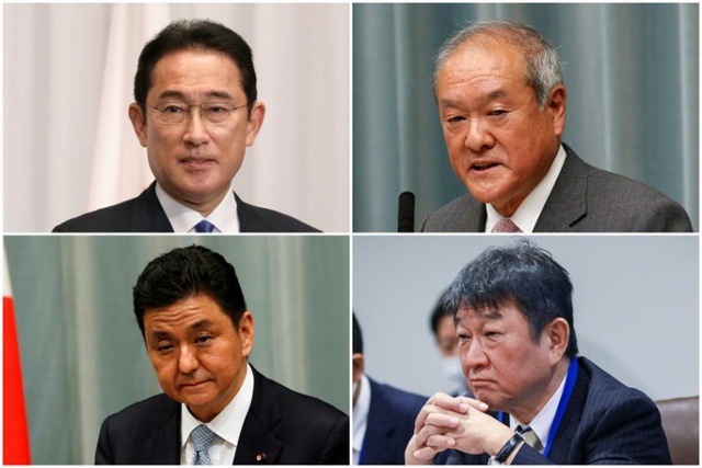 (Theo chiều kim đồng hồ từ ph&iacute;a tr&ecirc;n b&ecirc;n tr&aacute;i): T&acirc;n Thủ tướng Kishida Fumio, Bộ trưởng T&agrave;i ch&iacute;nh Shunichi Suzuki, Bộ trưởng Ngoại giao Toshimitsu Motegi v&agrave; Bộ trưởng Quốc ph&ograve;ng Nobuo Kishi. Ảnh: Reuters, EPA