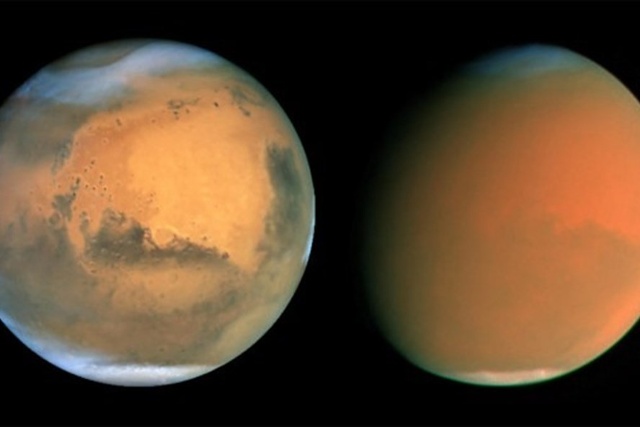 So với Trái đất, sao Hỏa có từ trường rất yếu. Ảnh: NASA Hubble/Wiki