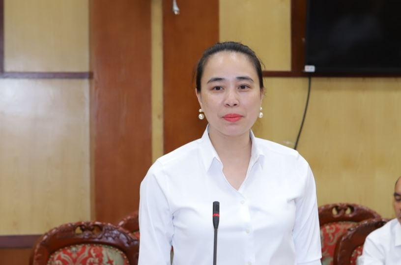 Đồng chí Đỗ Nguyệt Ánh, Chủ tịch Hội đồng thành viên Tổng Công ty Điện lực miền Bắc phát biểu tại buổi làm việc.