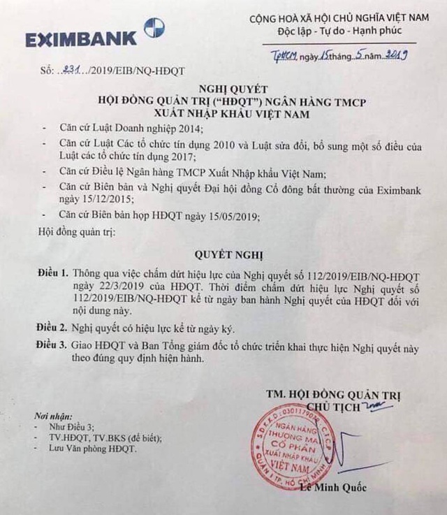 Toà huỷ bỏ lệnh cấm, bà Lương Thị Cẩm Tú trở lại ghế Chủ tịch HĐQT Eximbank - 3 Toà huỷ bỏ lệnh cấm, bà Lương Thị Cẩm Tú trở lại ghế Chủ tịch HĐQT Eximbank - 3