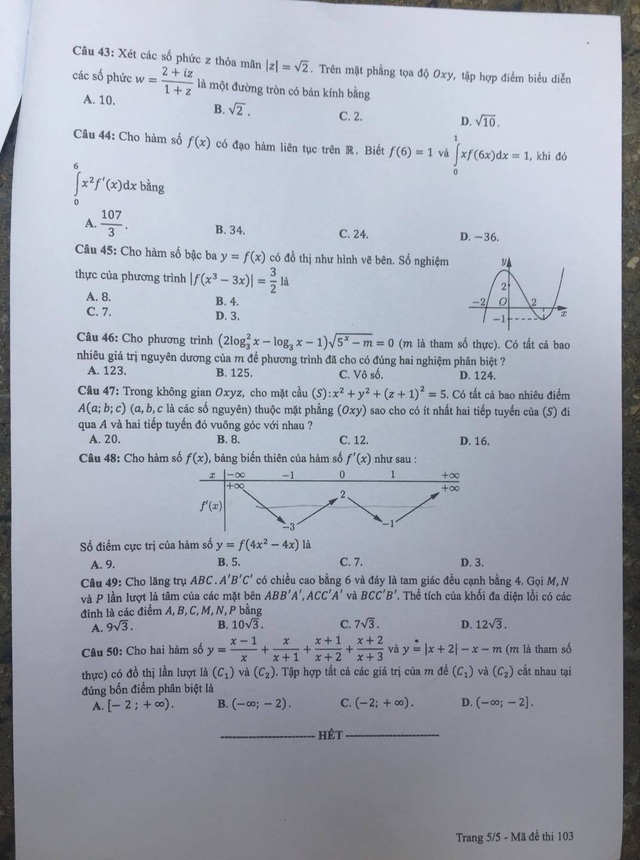 Môn Toán - Đề thi và đáp án chính thức THPT quốc gia 2019 - 5 Môn Toán - Đề thi và đáp án chính thức THPT quốc gia 2019 - 5