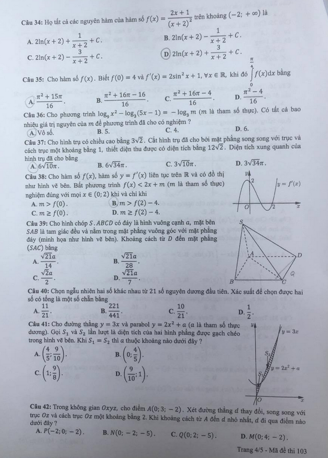 Môn Toán - Đề thi và đáp án chính thức THPT quốc gia 2019 - 4 Môn Toán - Đề thi và đáp án chính thức THPT quốc gia 2019 - 4
