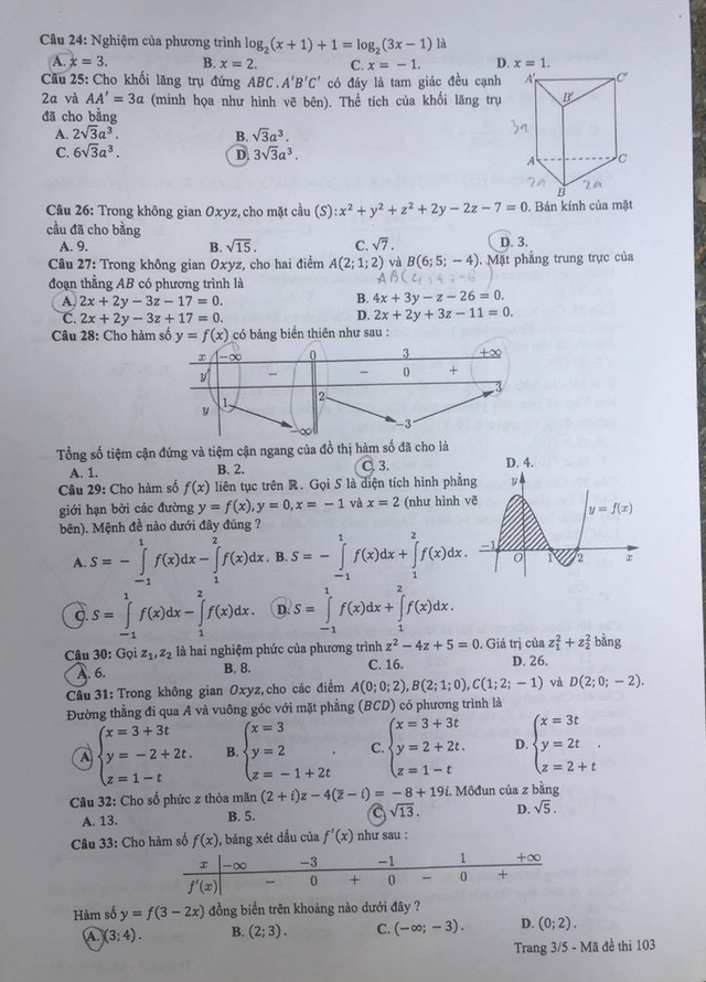 Môn Toán - Đề thi và đáp án chính thức THPT quốc gia 2019 - 3 Môn Toán - Đề thi và đáp án chính thức THPT quốc gia 2019 - 3