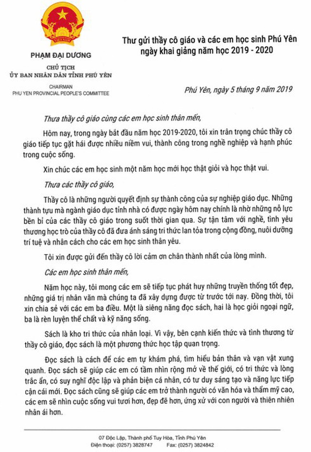 X&uacute;c động bức thư Chủ tịch Ph&uacute; Y&ecirc;n gửi gi&aacute;o vi&ecirc;n v&agrave; học sinh nh&acirc;n ng&agrave;y khai giảng - 2