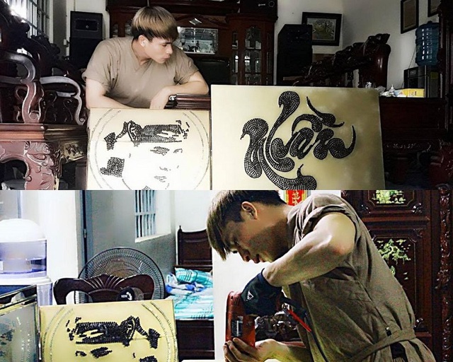 Độc đáo chàng trai trẻ “vẽ” tranh bằng xích, ốc vít - 4