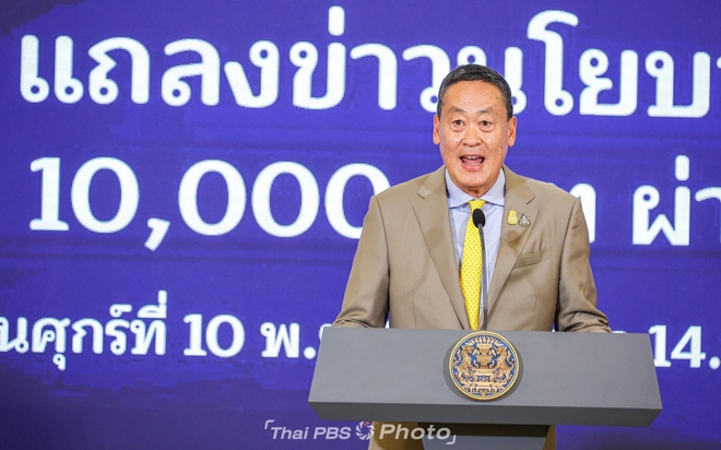 Thủ tướng Srettha Thavisin phát biểu tại cuộc họp báo chiều 10/11/2023. Ảnh: Thai PBS
