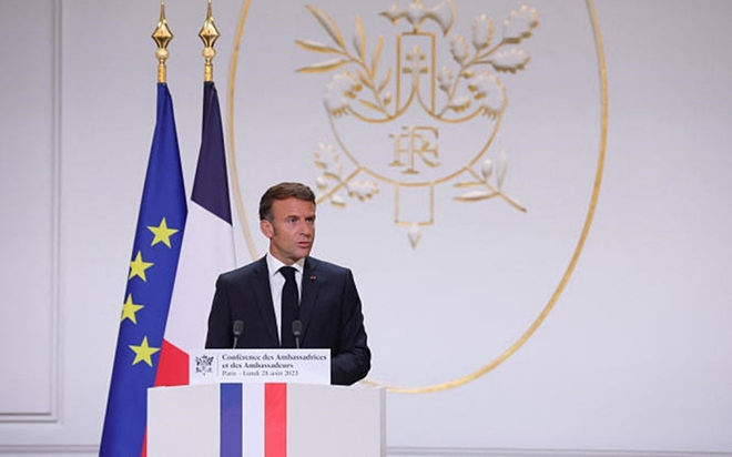 Tổng thống Pháp Emmanuel Macron tại Hội nghị các đại sứ hàng năm tại điện Elysée. Ảnh: Le Monde. Tổng thống Pháp Emmanuel Macron tại Hội nghị các đại sứ hàng năm tại điện Elysée. Ảnh: Le Monde.