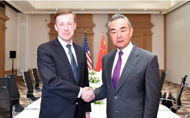 Ngoại trưởng Trung Quốc Vương Nghị và Cố vấn An ninh quốc gia Mỹ Jake Sullivan. Nguồn: Bộ Ngoại giao Trung Quốc
