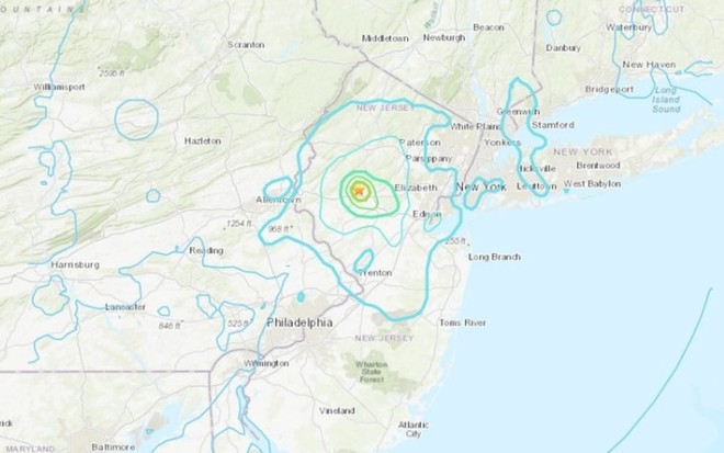 Vị trí tâm chấn của trận động đất ở New Jersey, Mỹ ngày 5/4. Đồ họa: USGS
Vị trí tâm chấn của trận động đất ở New Jersey, Mỹ ngày 5/4. Đồ họa: USGS