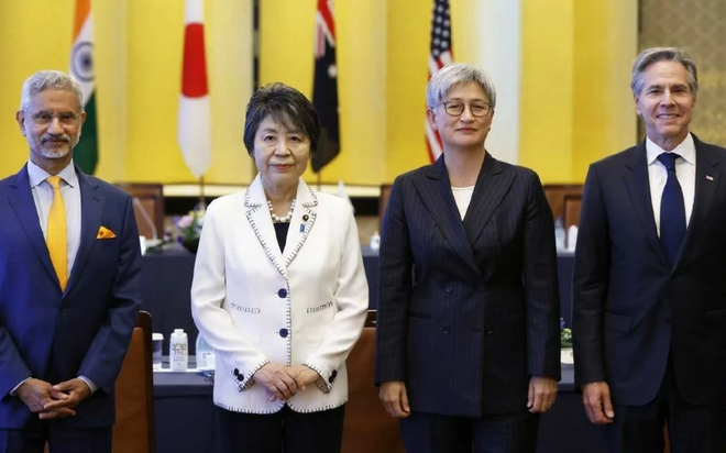 Từ phải qua trái: Các ngoại trưởng Antony Blinken (Mỹ), Penny Wong (Australia), Kamikawa Yoko (Nhật Bản) và Subrahmanyam Jaishankar (Ấn Độ) trong cuộc họp tại Tokyo, Nhật Bản, ngày 28/7. (Nguồn: EPA)
