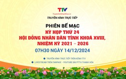 [Video] Truyền hình trực tiếp: Phiên bế mạc, Kỳ họp thứ 24, HĐND tỉnh Thanh Hóa khóa XVIII, nhiệm kỳ 2021 - 2026