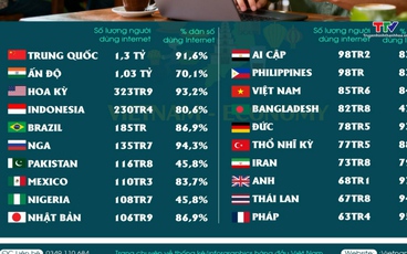 Việt Nam trong Top 20 quốc gia có nhiều người dùng internet nhất