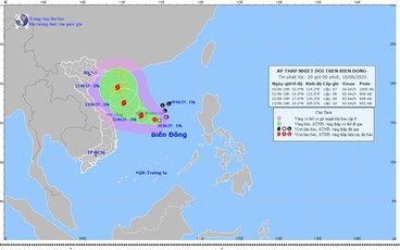 Áp thấp nhiệt đới cách quần đảo Hoàng Sa khoảng 300km về phía Đông Đông Nam